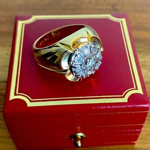 Men's 10 Diamond Cluster Floral Top Ring 14k Gold